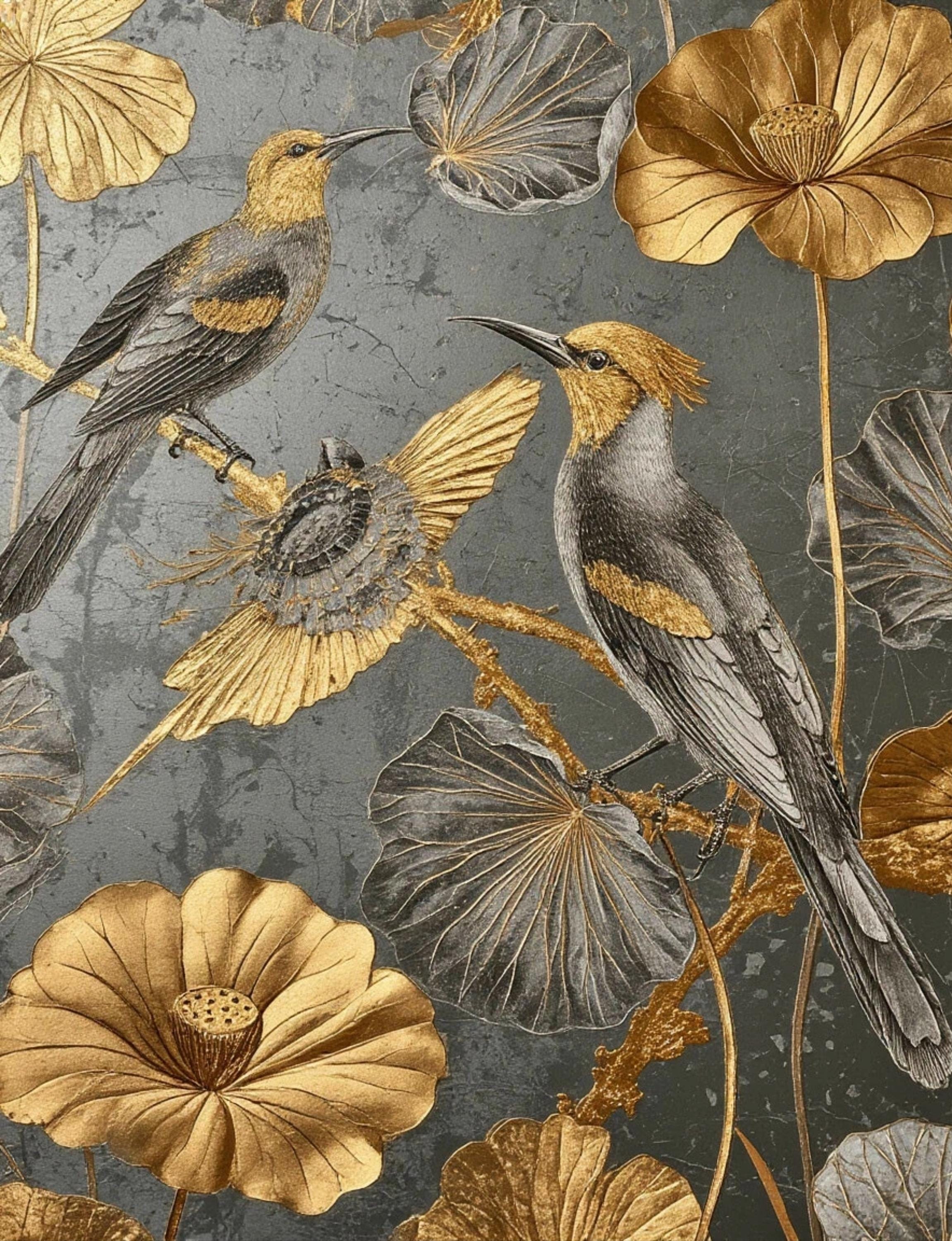 Gilded Chinoiserie birds and lotus