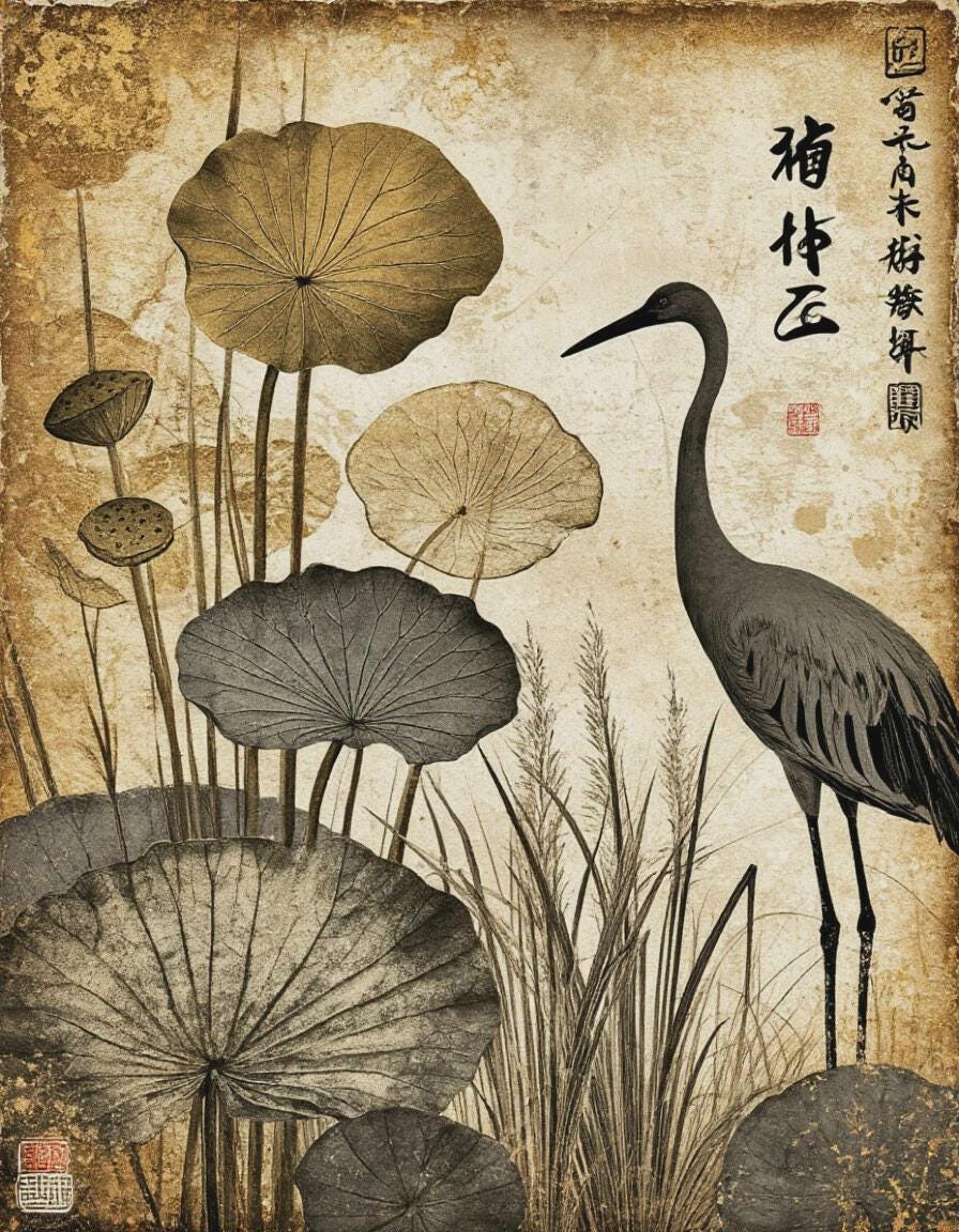 Cranes and Grasses Asiana Decoupage Paper