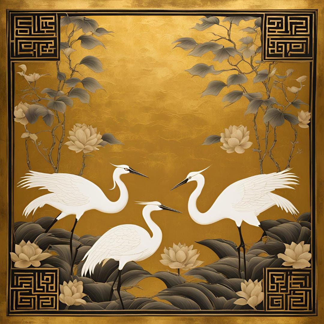 Cranes and Lotus Handmade Decoupage Paper